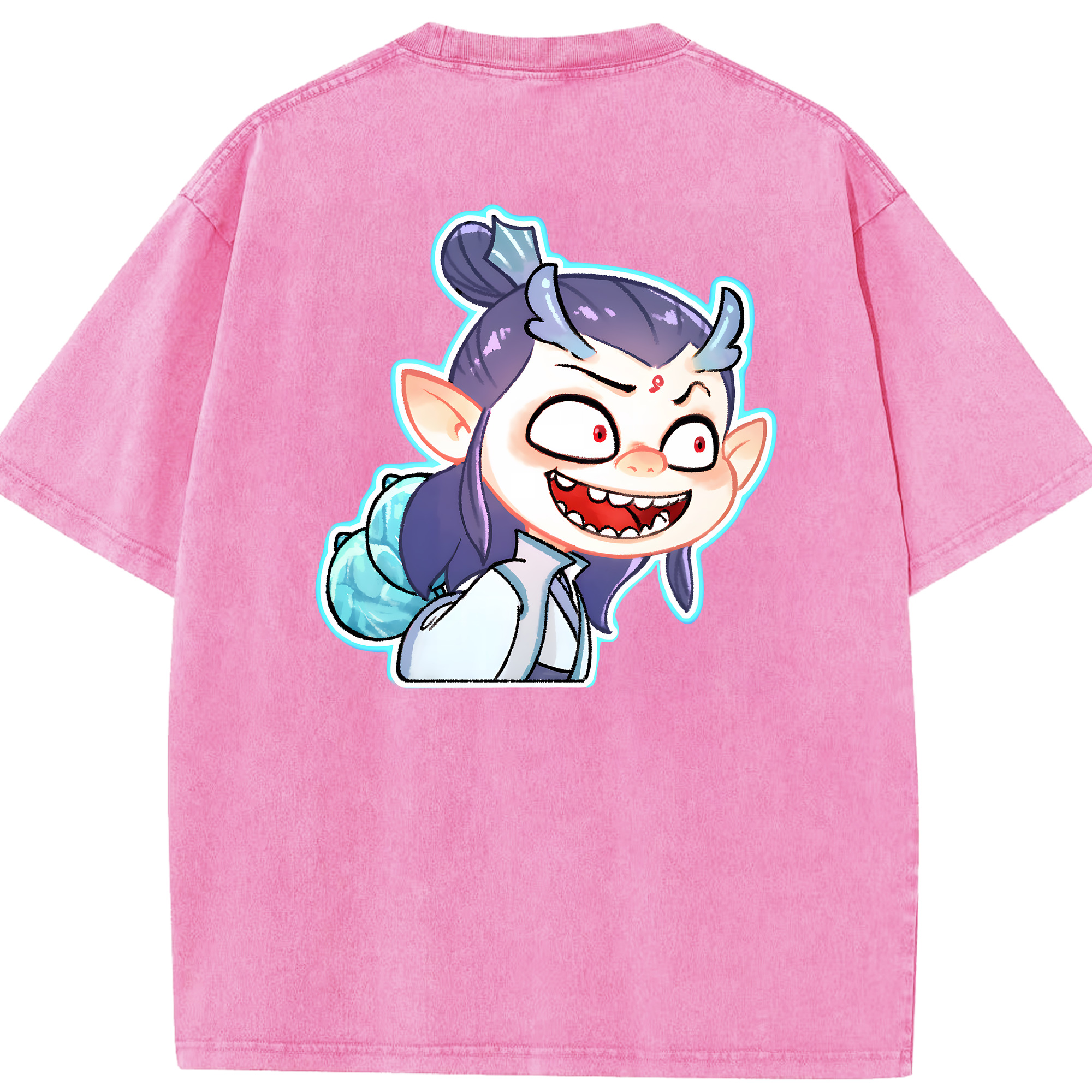 （画像用） Ne Zha 2 ナタ 魔童の大暴れ 綿100% ヴィンテージ風 半袖Tシャツ（背面プリント）